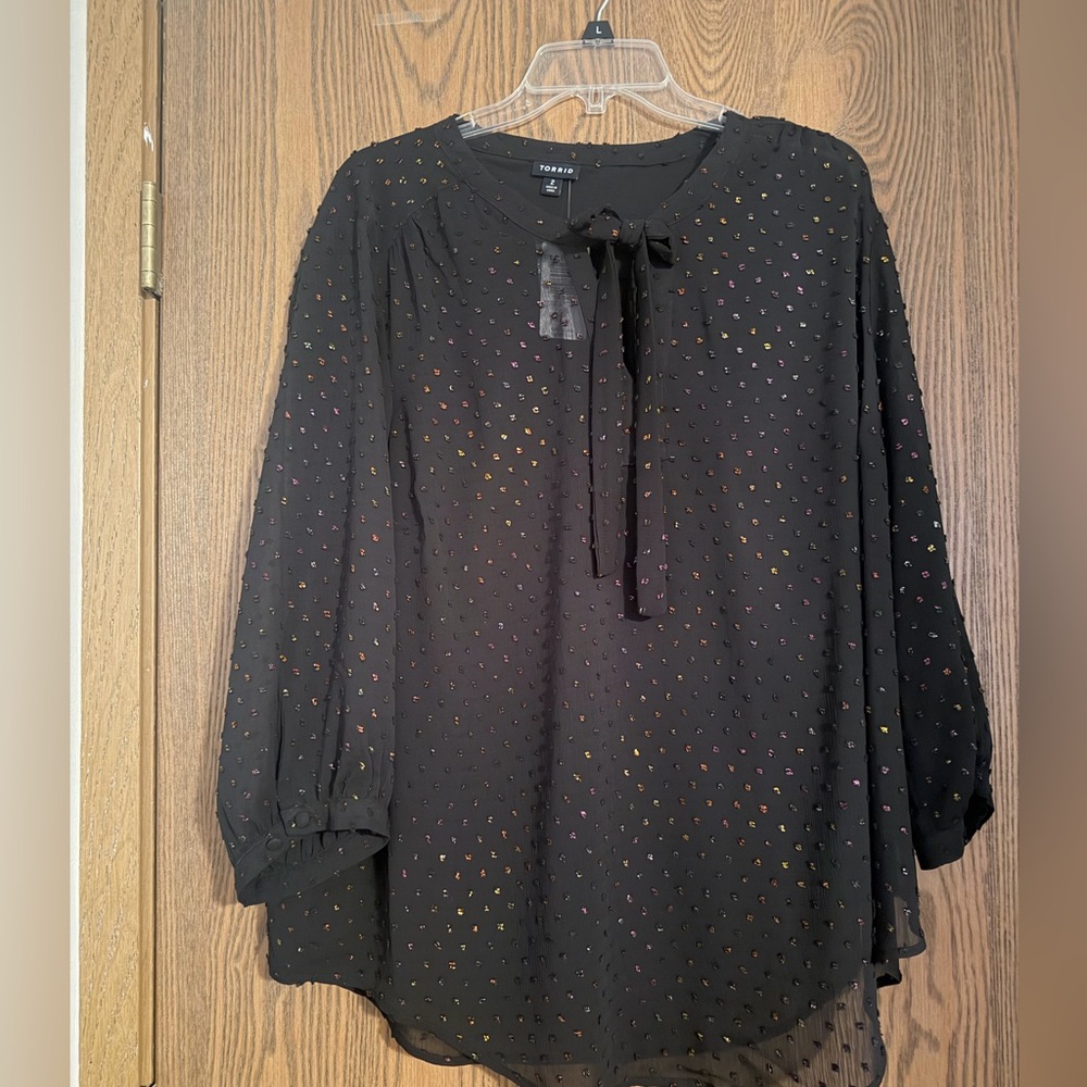 Torrid Black Sheer Blouse with Bow Detail
